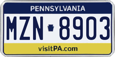 PA license plate MZN8903