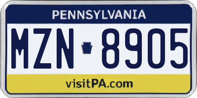 PA license plate MZN8905