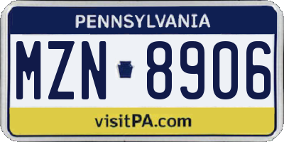 PA license plate MZN8906