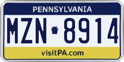 PA license plate MZN8914