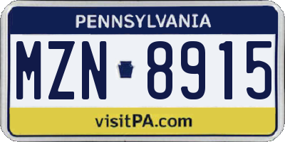 PA license plate MZN8915