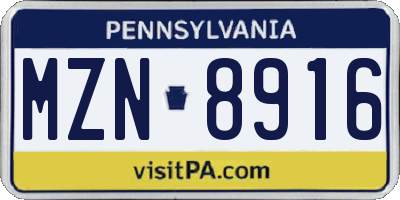 PA license plate MZN8916