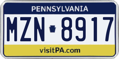 PA license plate MZN8917