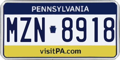 PA license plate MZN8918