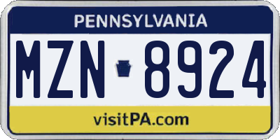 PA license plate MZN8924