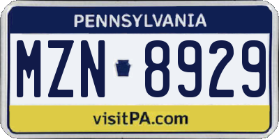 PA license plate MZN8929