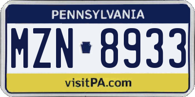 PA license plate MZN8933