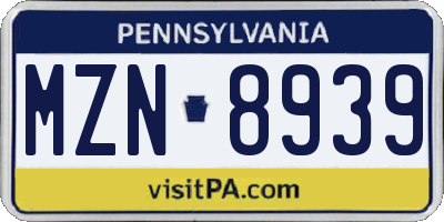 PA license plate MZN8939