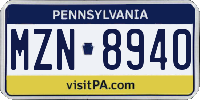 PA license plate MZN8940