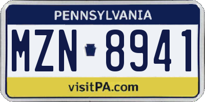 PA license plate MZN8941