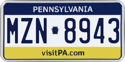 PA license plate MZN8943
