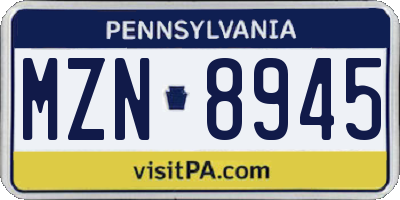 PA license plate MZN8945