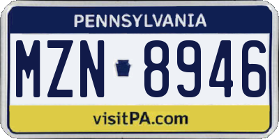 PA license plate MZN8946