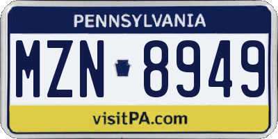 PA license plate MZN8949