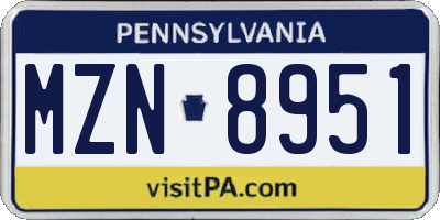 PA license plate MZN8951