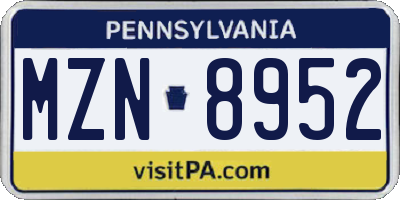 PA license plate MZN8952