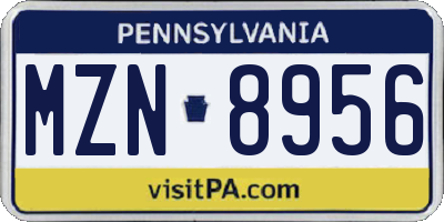 PA license plate MZN8956