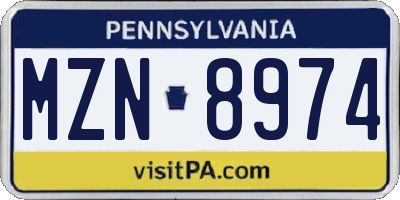 PA license plate MZN8974