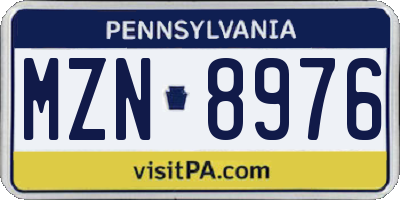 PA license plate MZN8976