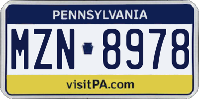 PA license plate MZN8978