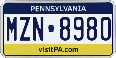 PA license plate MZN8980