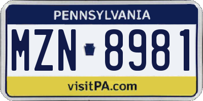 PA license plate MZN8981