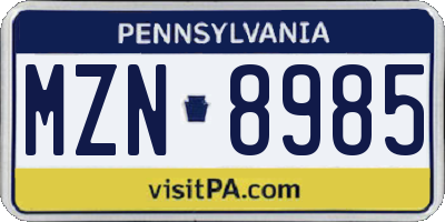 PA license plate MZN8985
