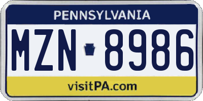 PA license plate MZN8986