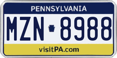 PA license plate MZN8988