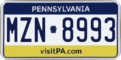 PA license plate MZN8993