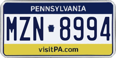 PA license plate MZN8994