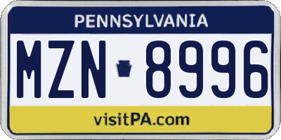 PA license plate MZN8996