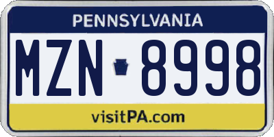 PA license plate MZN8998