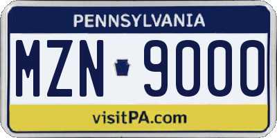 PA license plate MZN9000