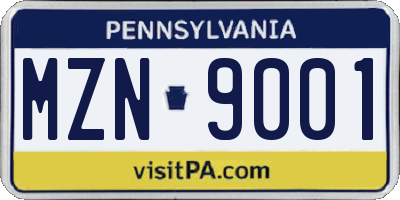 PA license plate MZN9001