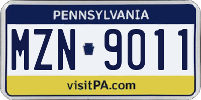 PA license plate MZN9011
