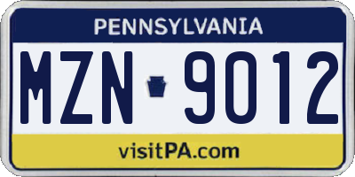 PA license plate MZN9012
