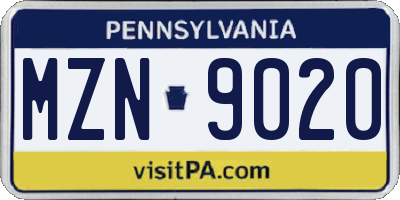 PA license plate MZN9020