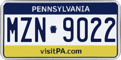 PA license plate MZN9022