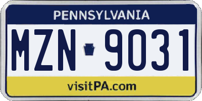 PA license plate MZN9031
