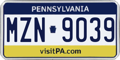 PA license plate MZN9039