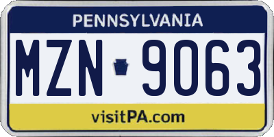 PA license plate MZN9063