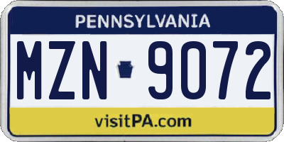 PA license plate MZN9072