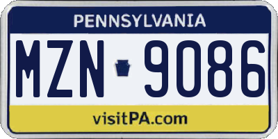 PA license plate MZN9086