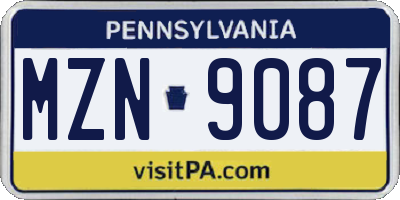 PA license plate MZN9087