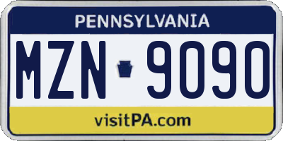 PA license plate MZN9090