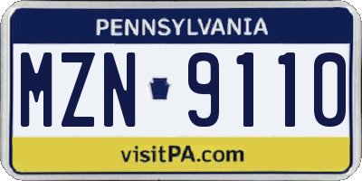 PA license plate MZN9110