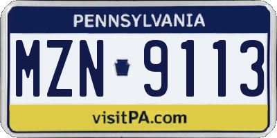 PA license plate MZN9113