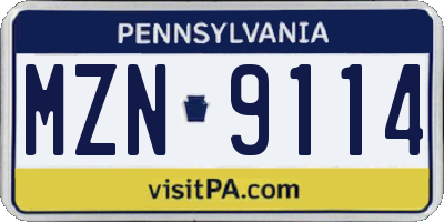 PA license plate MZN9114