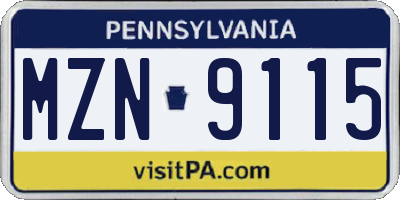 PA license plate MZN9115